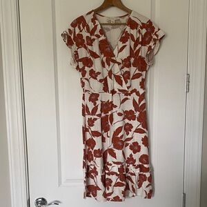 Monteau Orange and Cream Floral Midi Dress